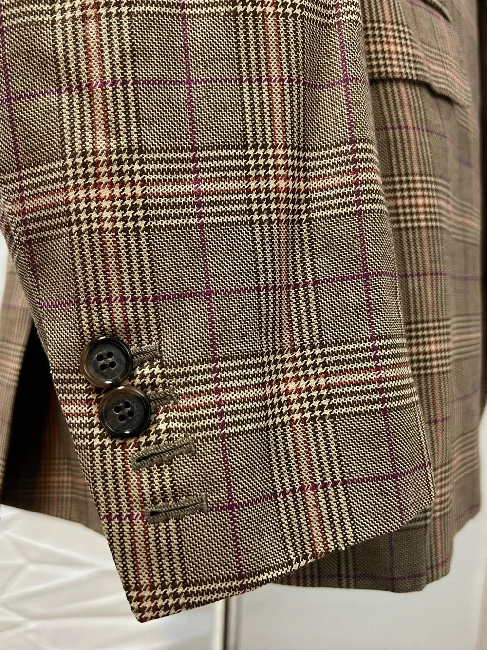 Bespoke Custom Men's 42L Tan Windowpane Glen Plaid Purple Check Blazer Jacket